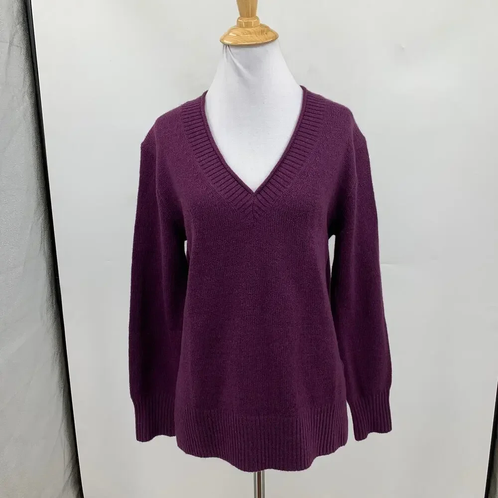 Banana Republic Sweater Womens S Small Hibiscus V Neck Knit Long Sleeve Pullover